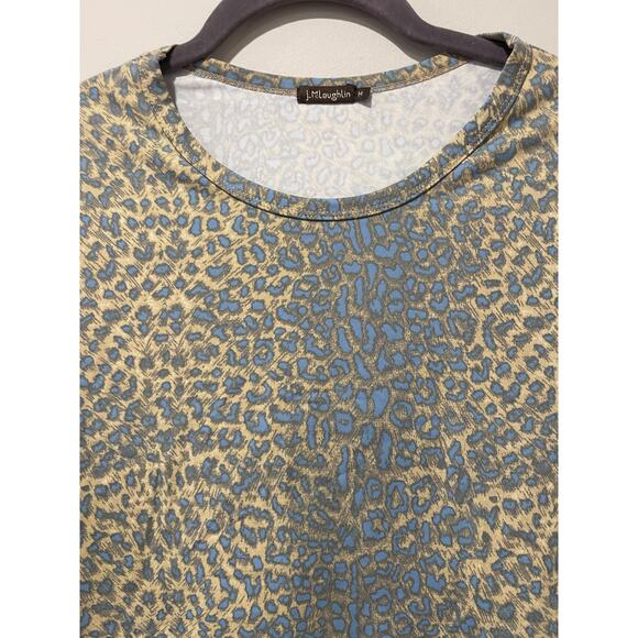 J McLaughlin Women’s Blue Tan Animal Print‎ Leopard 3/4 Sleeve Top Shirt Medium - Picture 3 of 5